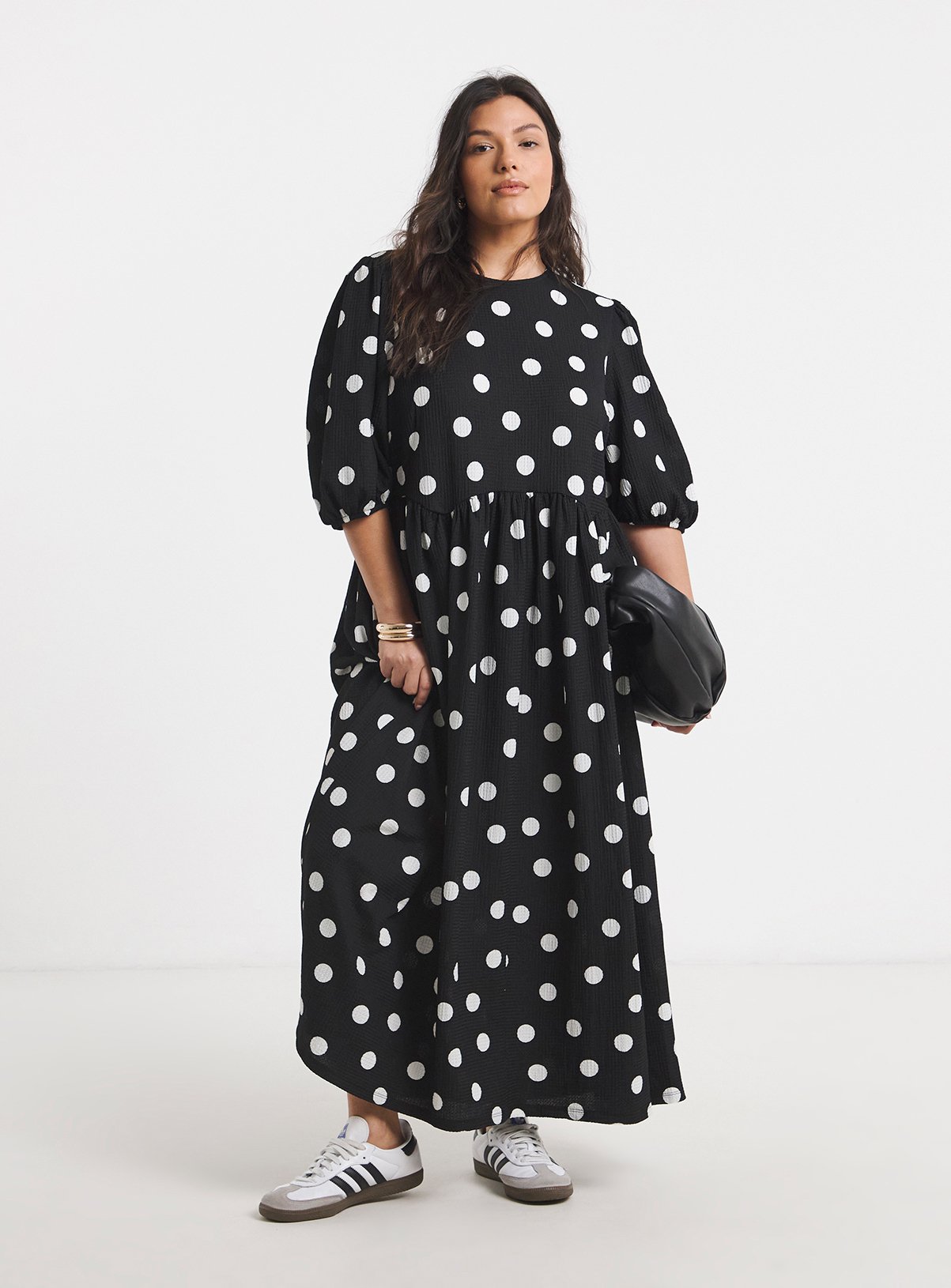 SIMPLY BE Waffle Drop Hem Spot Print Maxi Dress 12 - Image 1 thumbnail
